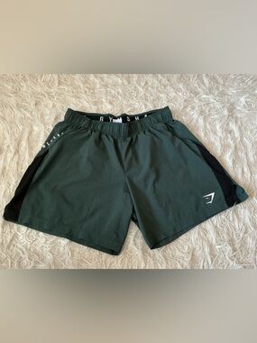 Gymshark Men’s Forest Green Athletic Shorts with Black Panels